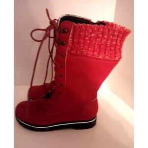 Red Lace Up Boots Zipper Faux Suede NEW Women's SZ 8.5/39 Knit Top